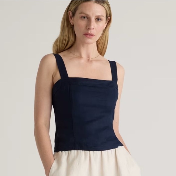 Quince Tops - Quince 100% European Linen Fitted Tank deep navy size medium